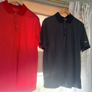 2 Nike Men's Dri-fit Polo Golf Shirts - Red and Navy Stripes L